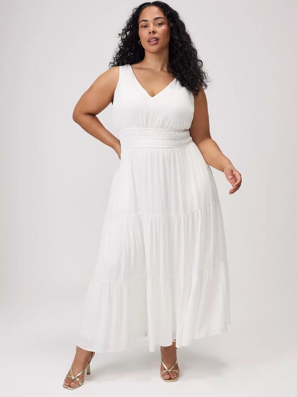 Torrid NWT Cloud Dancer V-Neck Tiered Gauze Maxi Dress 0/L/12